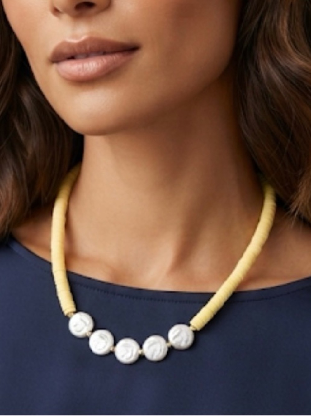 Yellow Beaded Necklace with Pearl Discs